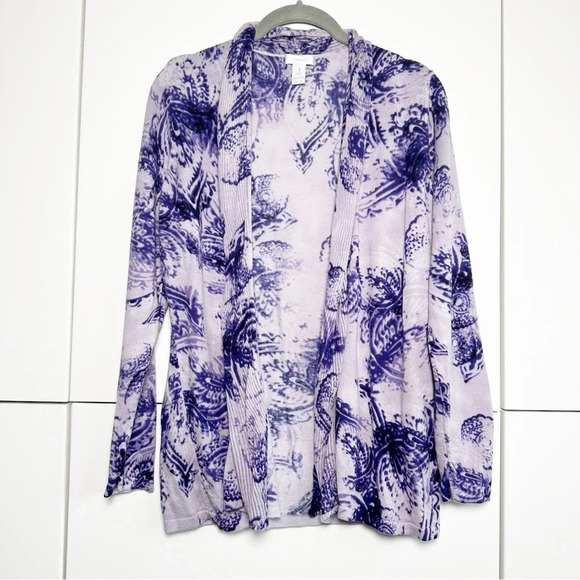 Chico’s Cardigan Lilac Dark Purple Shawl Front Size 1 (Medium) Lightweight Soft - Picture 1 of 8